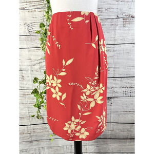 Judith Hart Skirt size 12 Coral Tan Floral Tropical Faux Wrap Pencil Knee Hawaii